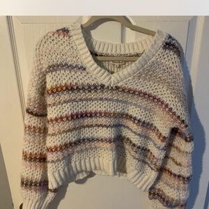 Francesca's Collections Cream Multicolor V-Neck Sweater